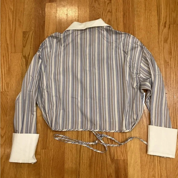 Blue and White Striped Women's Button Up - Picture 5 of 5